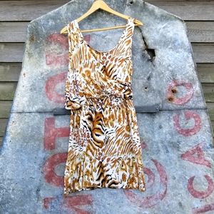 VTG 80s Animal Print Draped Sleeveless Mini Dress